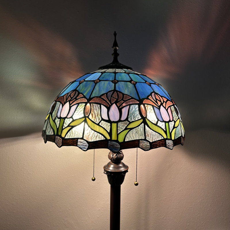 Fleur De Lis Living Shelba Tiffany Floor Lamp Blue Purple Stained Glass